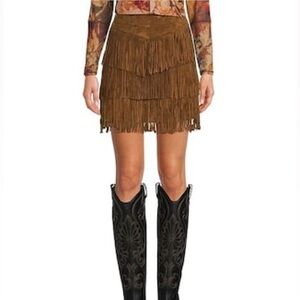 Scully NWT Brown Suede Fringe Women's Skirt XS Genuine Leather!